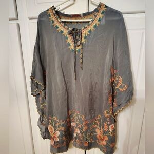 Johnny Was Antoinette Poncho Embroidered Gray Blue large